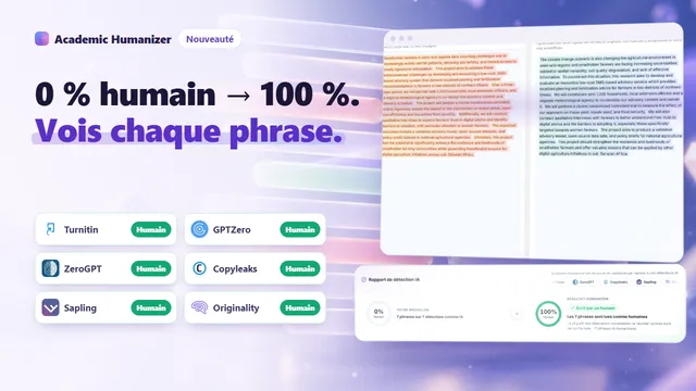 Illustration abstraite d'un rapport de détection d'IA, deux colonnes de texte côte à côte avec des phrases surlignées appariées