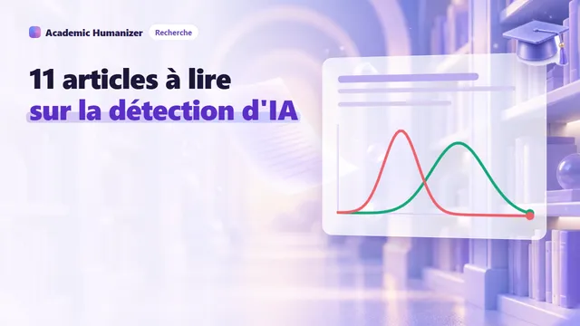 Illustration abstraite sur les articles de recherche en détection d'IA : une pile d'articles annotés formant une frise chronologique