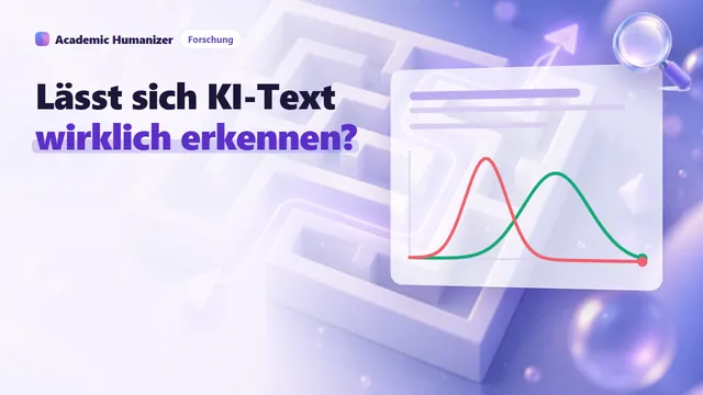 Abstrakte Illustration zur Frage, ob KI-generierter Text zuverlässig erkannt werden kann: zwei sich überlagernde Wellenformen, die langsam verschmelzen, mit einer Detektornadel daz