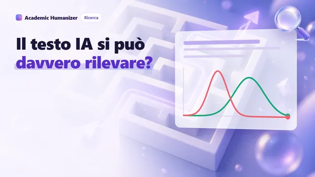 Illustrazione astratta sulla possibilità di rilevare in modo affidabile il testo generato da AI: due forme d'onda sovrapposte che si fondono lentamente, con l'ago di un detector so