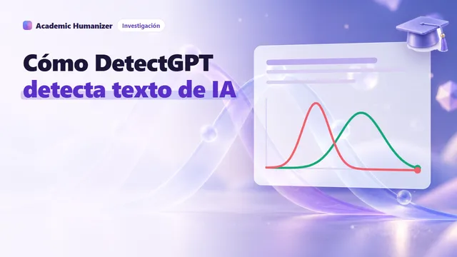Ilustración abstracta sobre DetectGPT: un fragmento en la cima de una superficie de probabilidad curva, rodeado de copias ligeramente alteradas más abajo en la pendiente