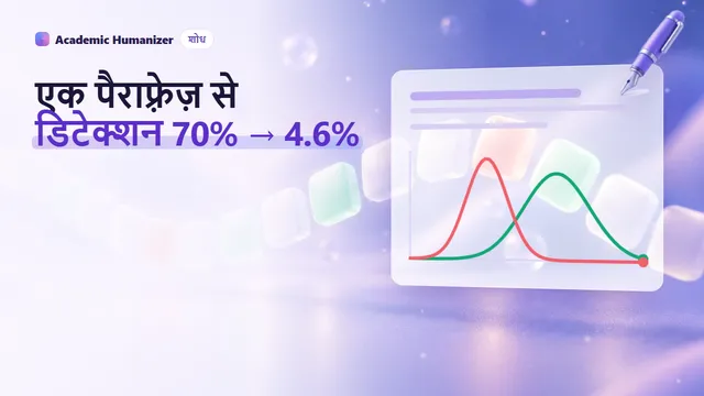 Paraphrasing और AI डिटेक्शन पर एक अमूर्त चित्र: एक पैराग्राफ़ नए रूप में ढलता है जबकि उसका मूल विचार रोशन रहता है
