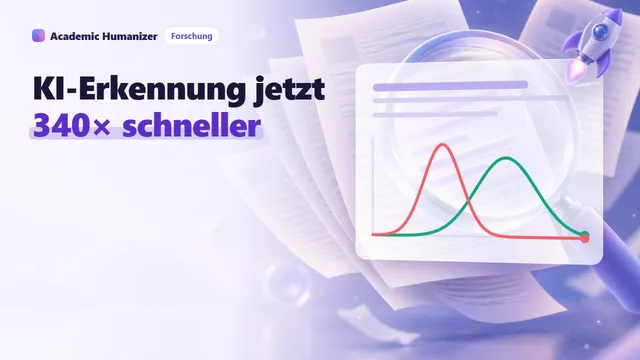 Abstrakte Illustration zu Fast-DetectGPT und Binoculars: zwei Linsen untersuchen eine Textzeile, hinter den Wörtern steigen Wahrscheinlichkeitsbalken auf
