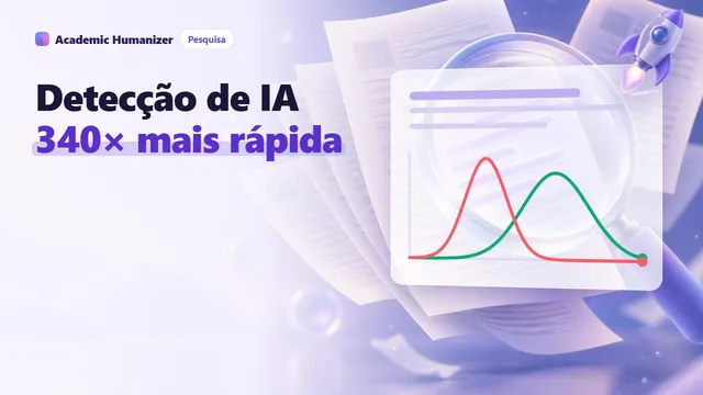 Ilustração abstrata sobre Fast-DetectGPT e Binoculars: um par de lentes examinando uma linha de texto, com barras de probabilidade subindo atrás das palavras