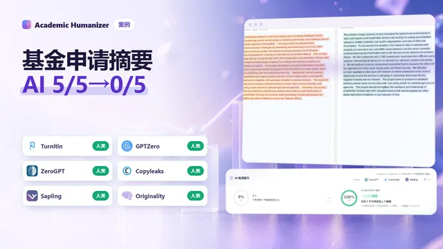 关于审阅经过人性化改写的基金申请书的抽象插图，一个时间线标记被补回项目摘要中