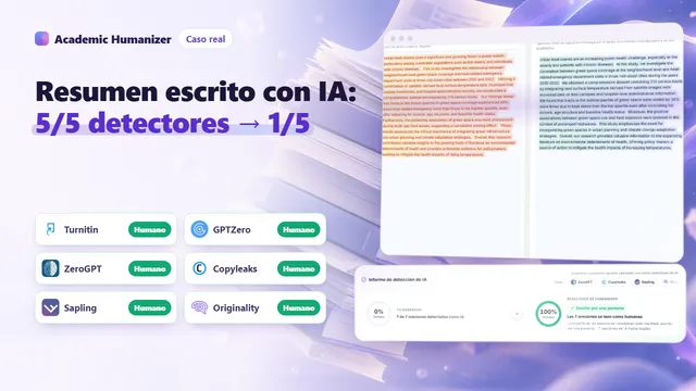 Ilustración abstracta sobre cómo humanizar un resumen de investigación redactado con IA, con frases marcadas y revisadas línea por línea