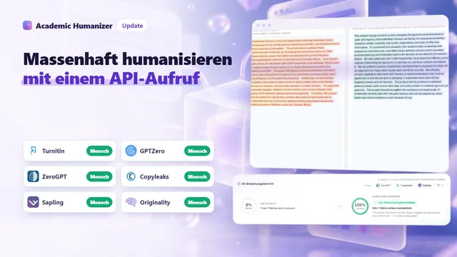 Abstrakte Illustration zu einer AI Humanizer API: Eine Anfrage passiert eine Schlüsselprüfung und ein Tor und gelangt in einen Textverarbeitungsblock