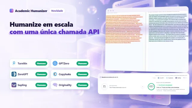 Ilustração abstrata sobre uma API de AI humanizer, com uma requisição passando por uma verificação de chave e um portão até um bloco de processamento de texto