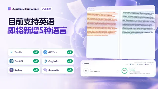多语言 AI 降重的抽象插画，多种文字汇入同一页稿件
