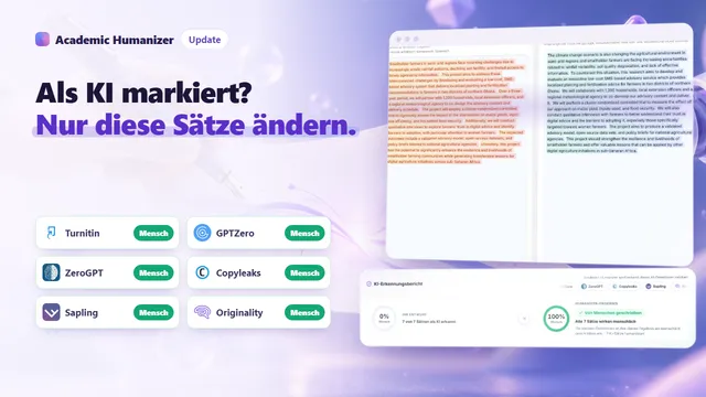 Abstrakte Illustration zur Bearbeitung auf Satzebene in Humanizer v2, mit wenigen hervorgehobenen Zeilen zwischen unverändertem Text