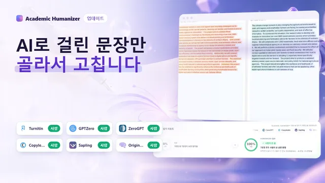 손대지 않은 문장 사이로 몇 줄만 강조된 Humanizer v2 문장 단위 편집 추상 일러스트