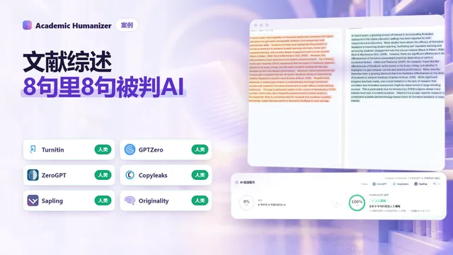 文献综述 AI 检测的抽象插画，引文括号和论文之间的连线
