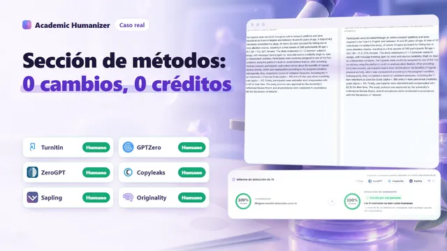 Ilustración abstracta sobre la detección de IA en una sección de métodos, con tablas, estadísticas y pasos de protocolo bajo un escaneo ámbar uniforme