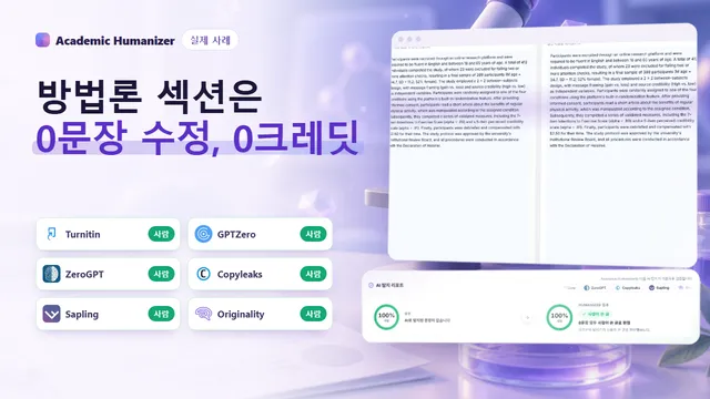 표, 통계, 실험 절차 단계가 고른 호박색 스캔 아래 놓인 연구 방법 섹션 AI 탐지 추상 일러스트