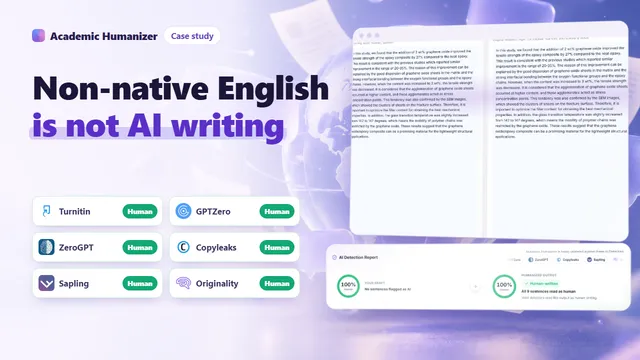 Abstract illustration about non-native English writing and AI detectors, a handwritten-style page passing untouched through a scanner