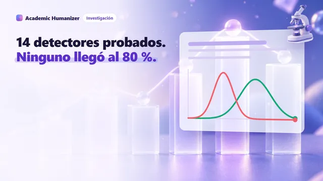 Ilustración abstracta sobre la evaluación de detectores de IA: catorce indicadores que leen el mismo conjunto de documentos