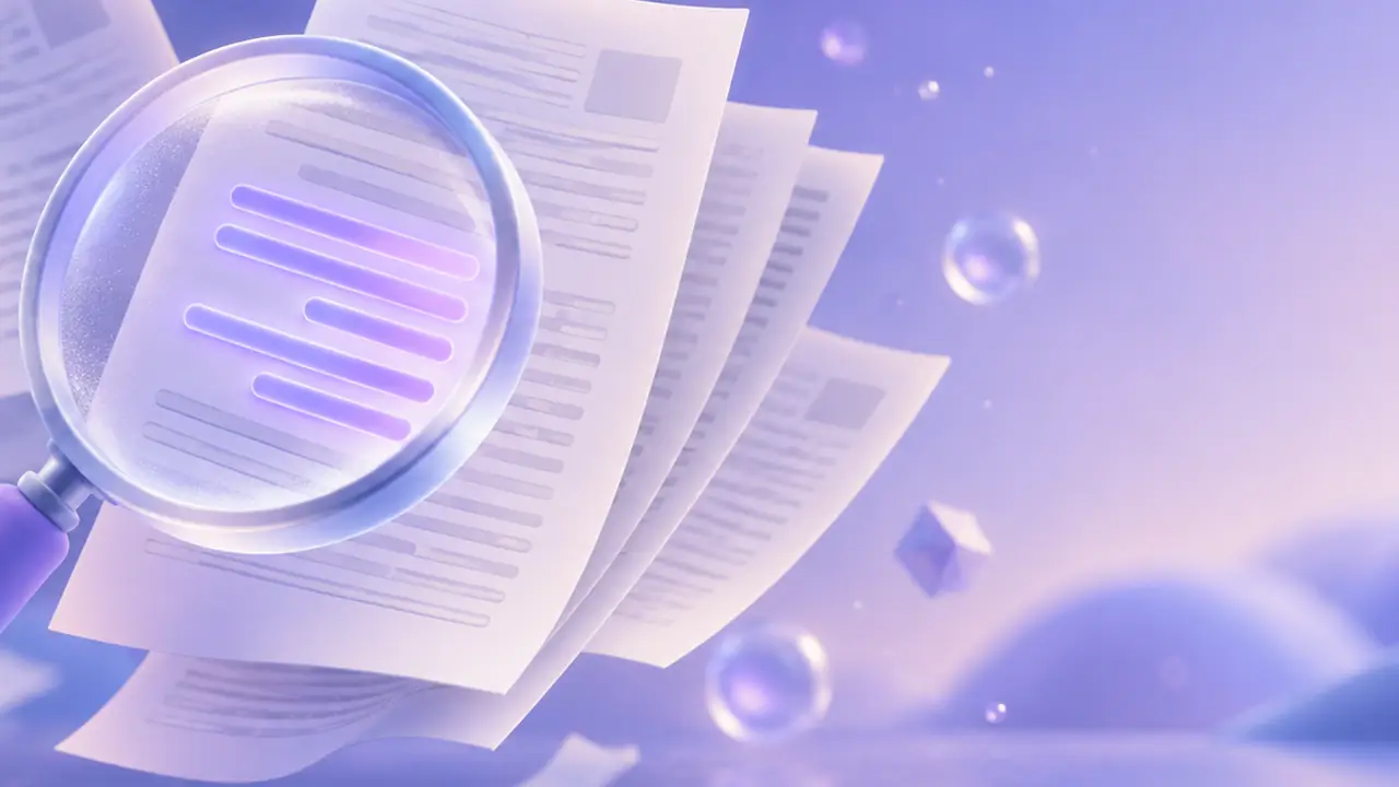 Abstract illustration about testing AI detection tools: fourteen gauges reading the same set of documents