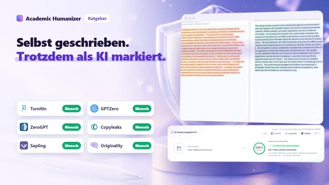 Abstrakte Illustration zu einer falschen KI-Markierung: ein Stapel Entwürfe und eine Versionszeitleiste neben einem Warnsymbol