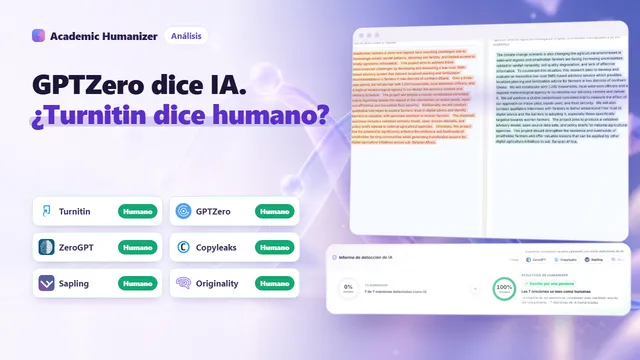 Ilustración abstracta sobre la discrepancia entre detectores de IA: seis indicadores que marcan valores distintos sobre el mismo párrafo